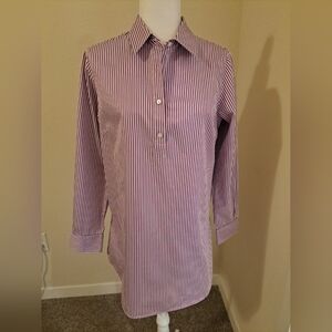 J. McLaughlin Shirt Sz M Purple White Striped 3/4 Button-Up EUC